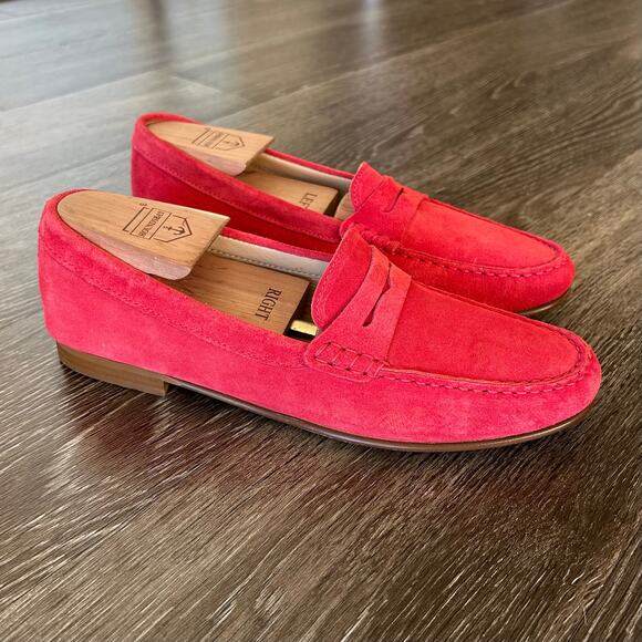 EUC J.Crew James Suede Loafers Soft Fuchsia Size 8 Italy Made Leather Red Shoe - Picture 11 of 16